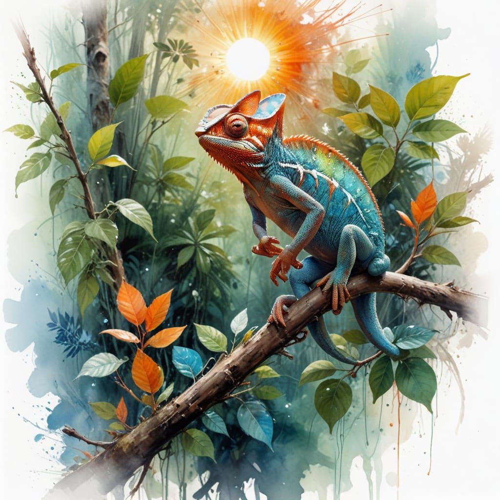 Iridescent Chameleon Transforms in Tropical Rainforest