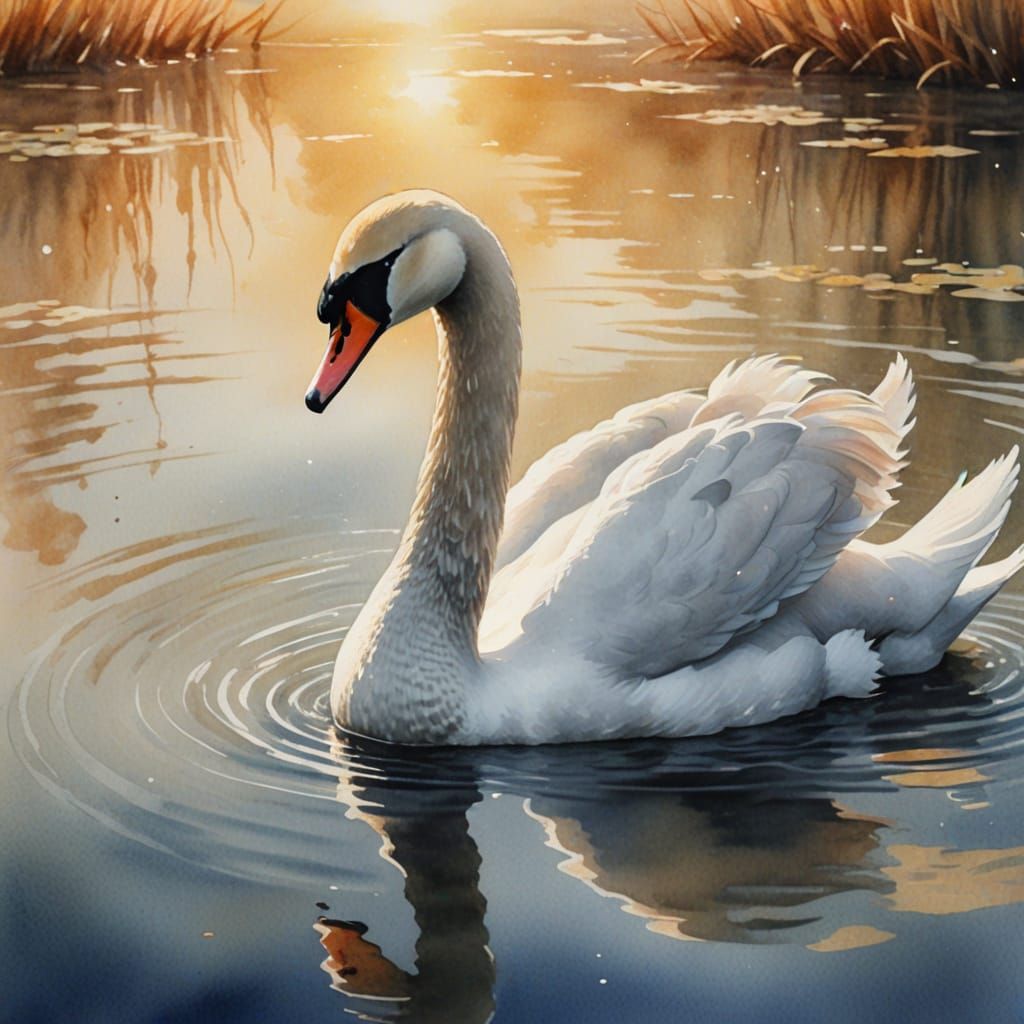 Watercolor Swan in Serene Waters