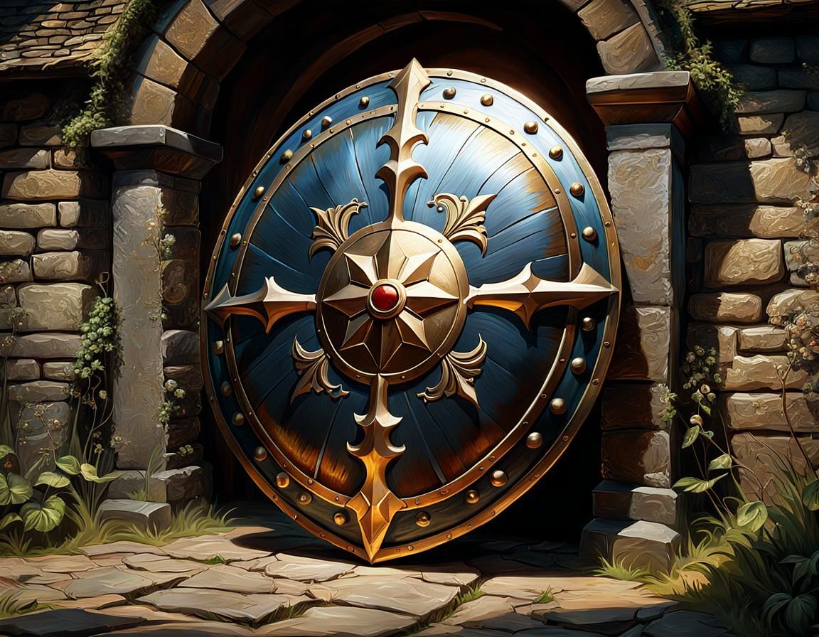 Fantasy Shield Oil Painting on Battlefield