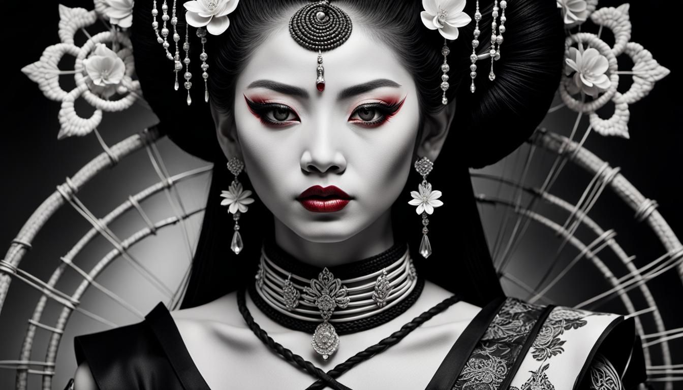 Thai Geisha Portrait with Barbed Wire Crown