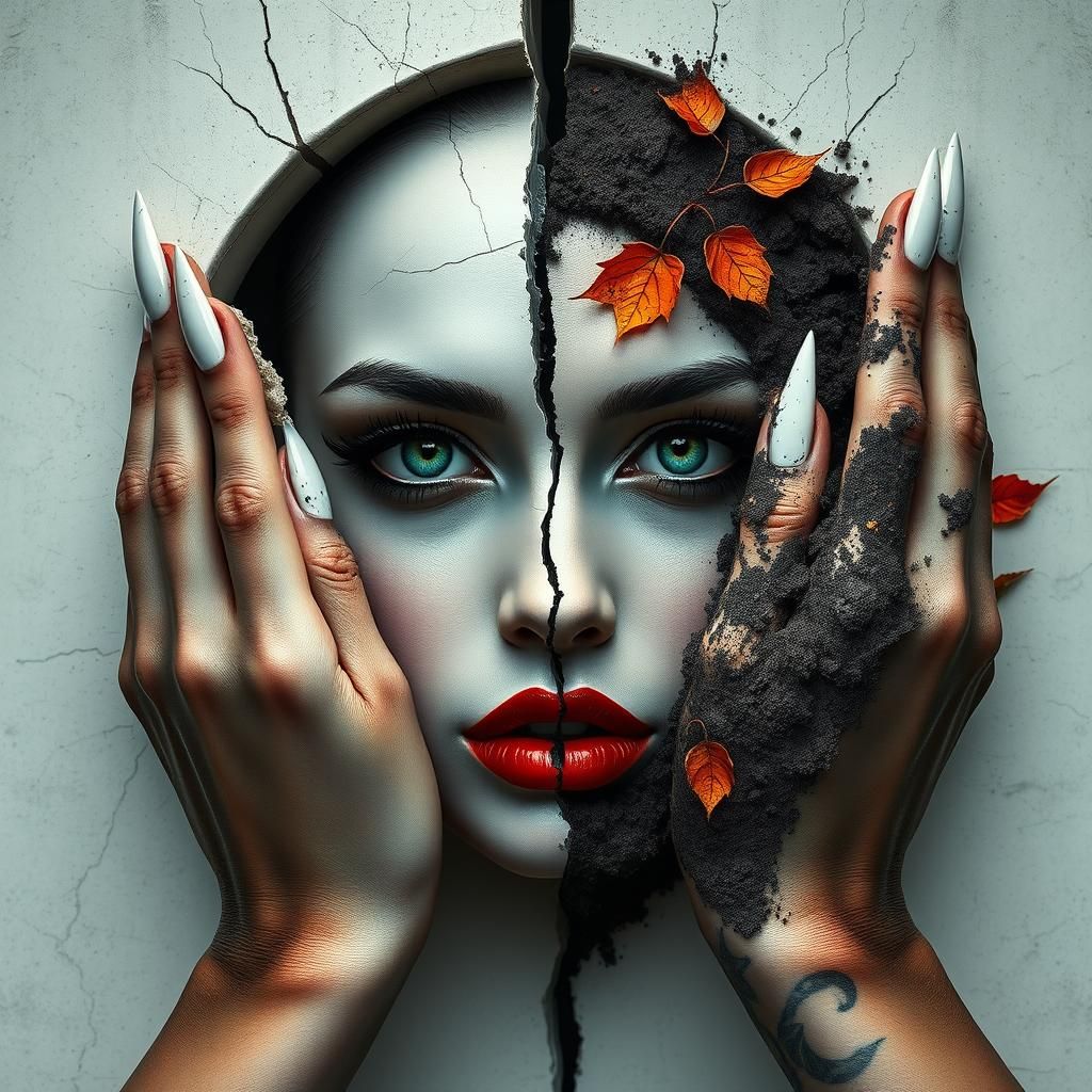 Surreal Portrait: Porcelain and Earth Fragmented Face