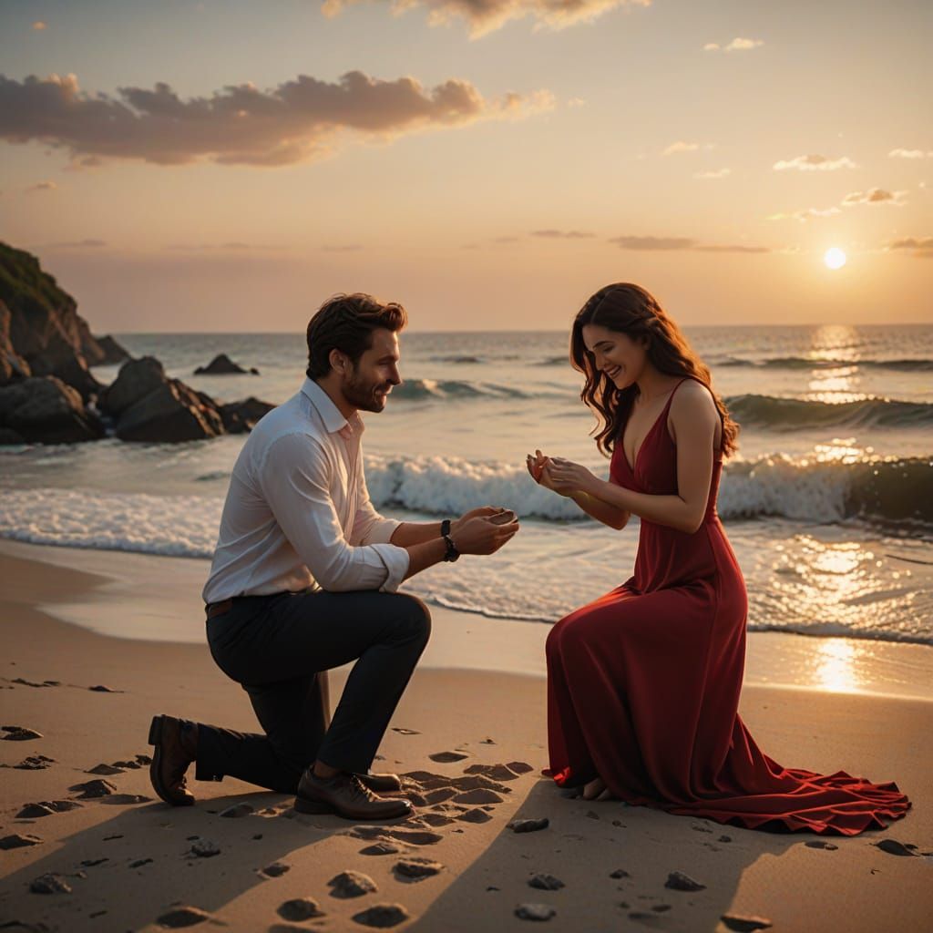Romantic Beach Proposal at Sunset