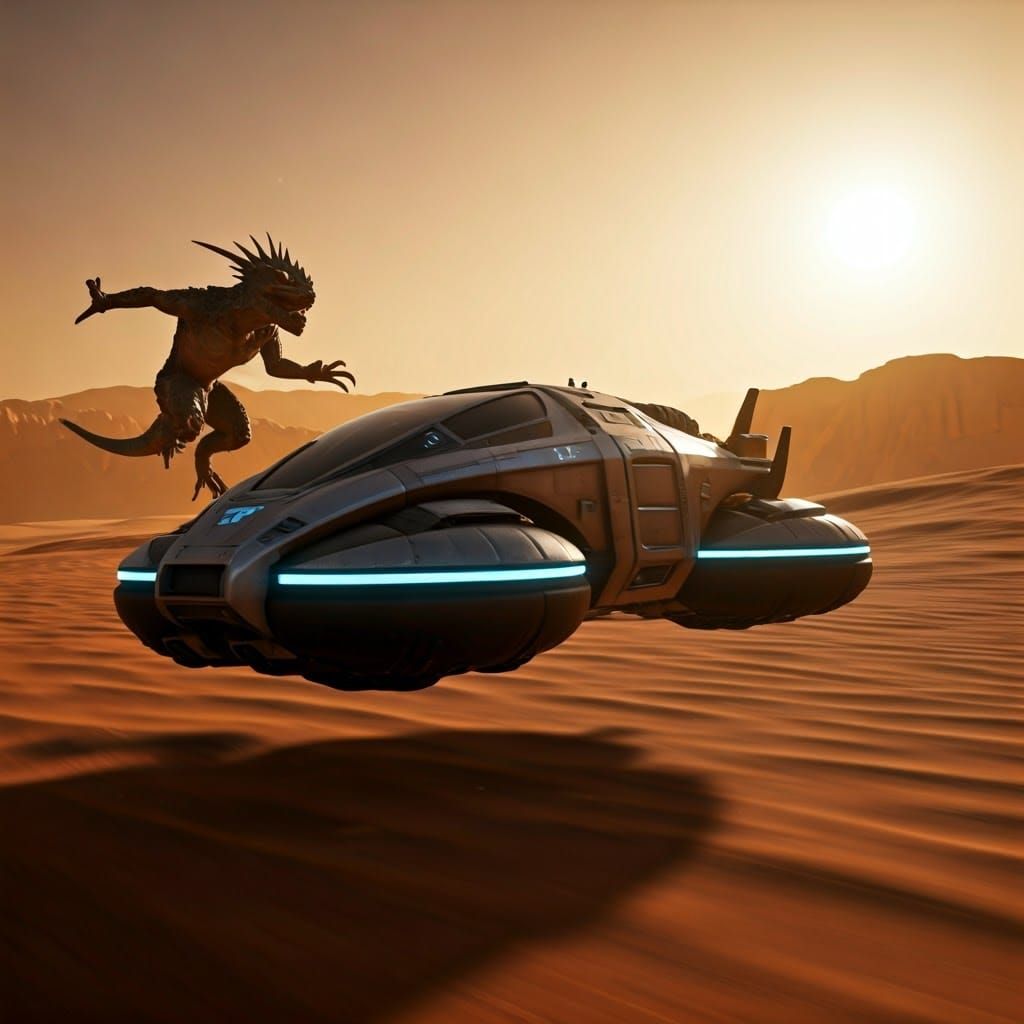 Futuristic Police Chase Across Martian Dunes
