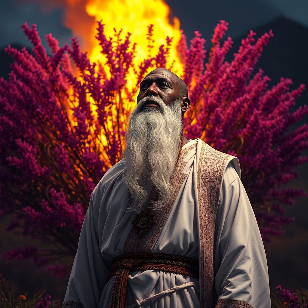 Monk's Awe Before Burning Bush: Dark Fantasy