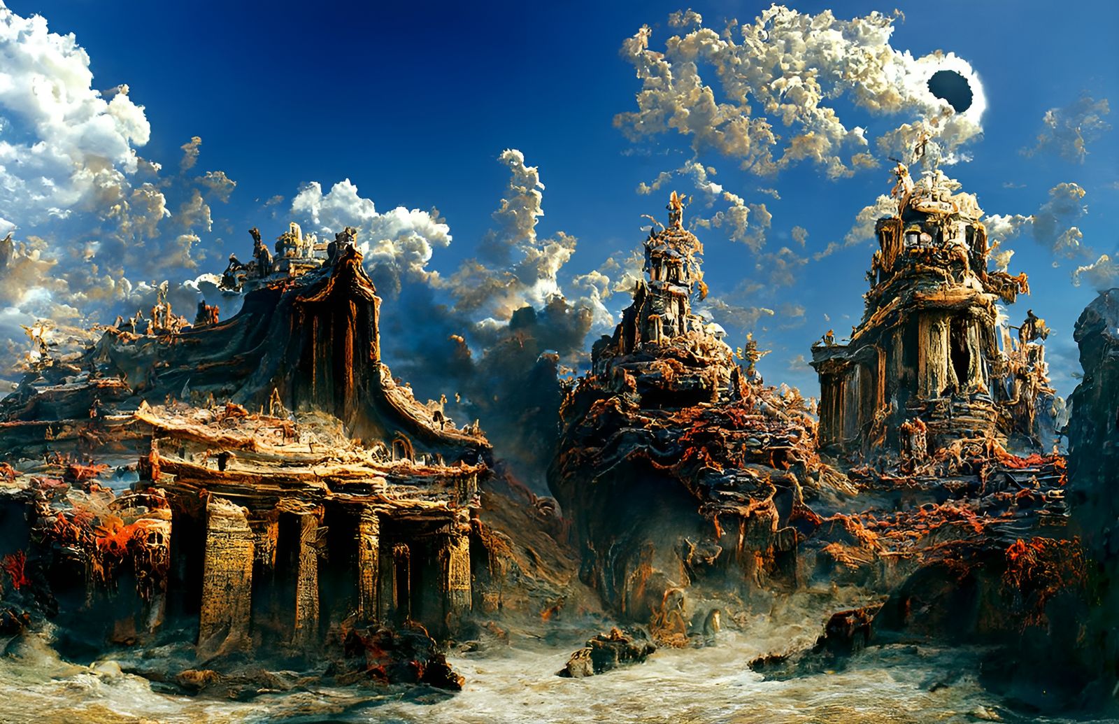 Hellish Seascape Ruins in Dark Fantasy Style