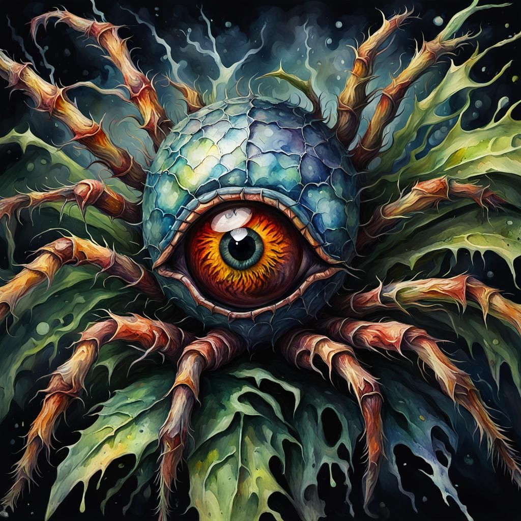 Grotesque Eyeball Spider in Impressionist Style