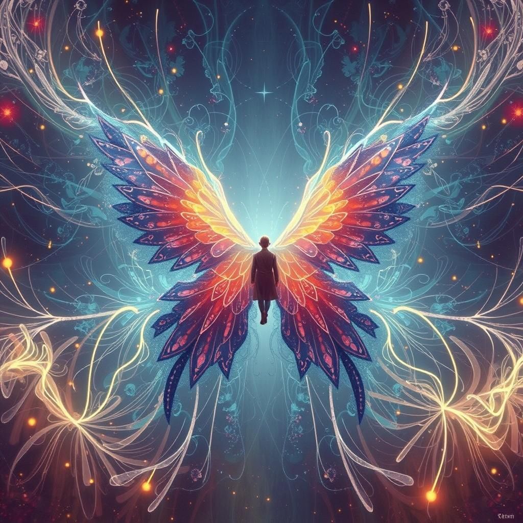 Abstract Folk Art in Klimt and Chagall Style