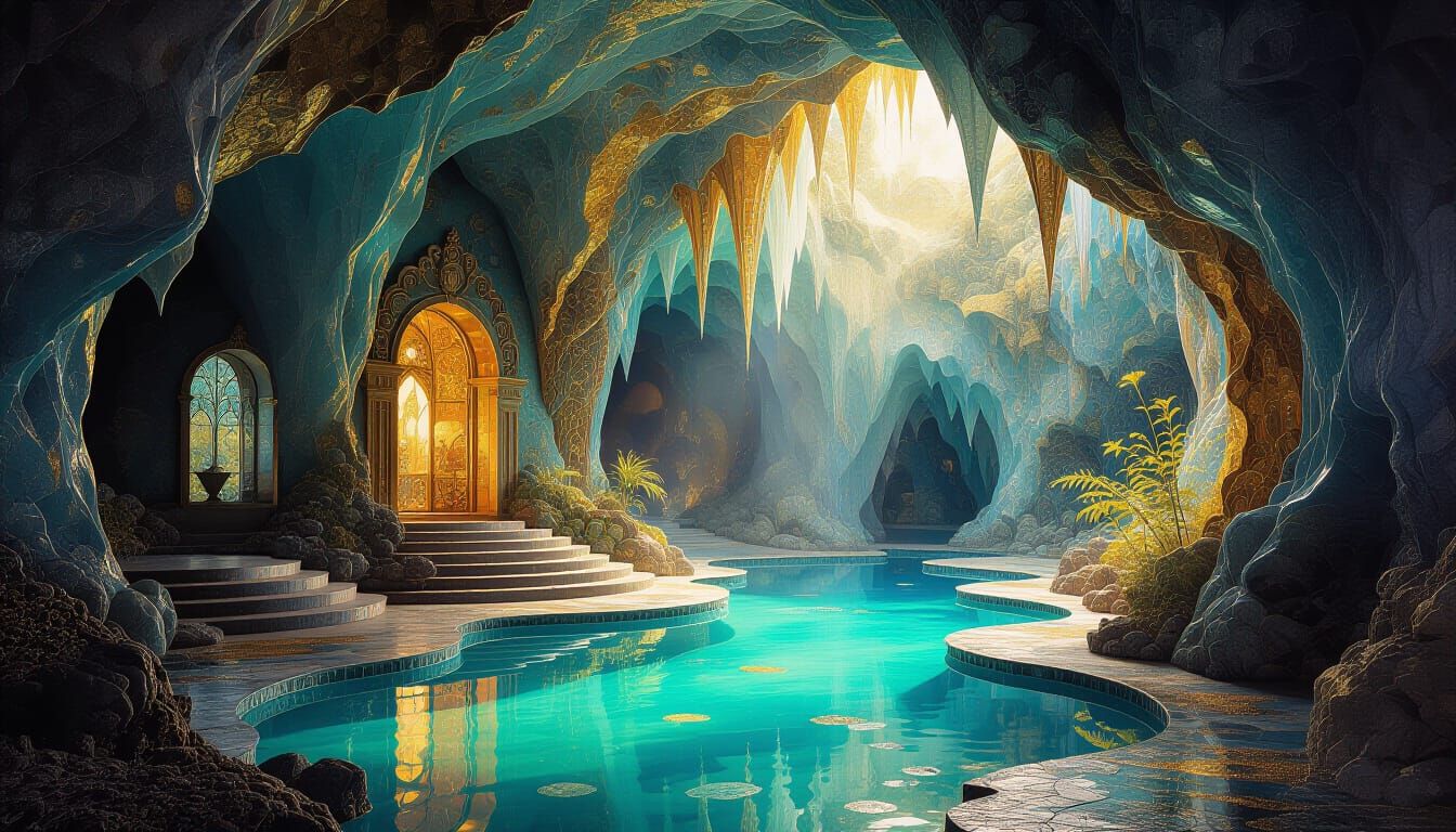 Fantasy Crystal Cave: Surreal Mixed Media Dreamscape