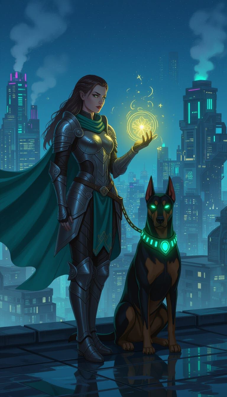 Zaun Rooftop Sentinel with Hextech Energy in Arcane Style