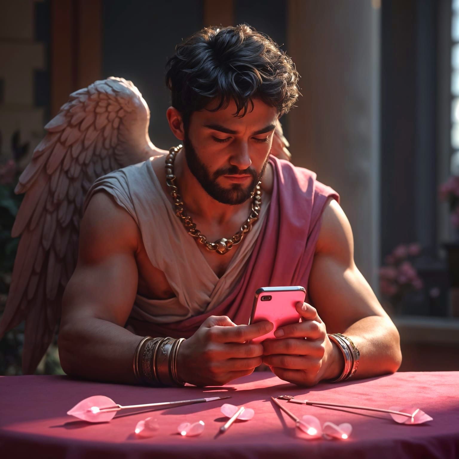 Cupid Surfs Dating Profiles in Ancient Roman Style