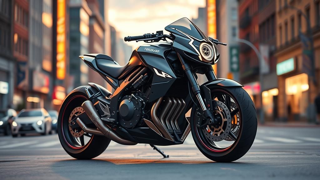 Terminator Super Bike on Deserted Street at Dusk