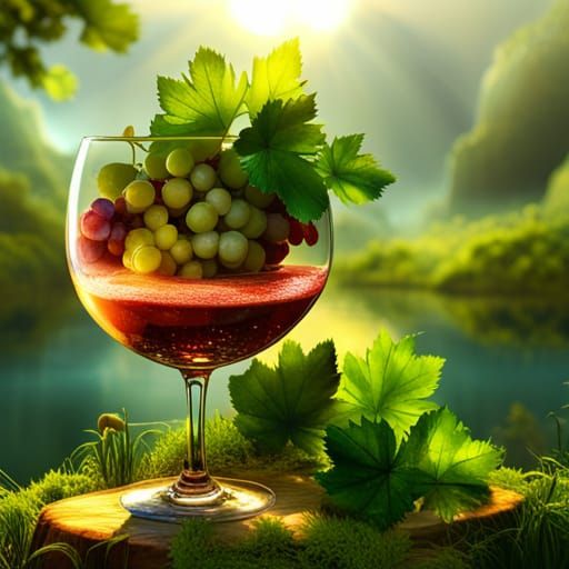 Wine and Grapes in 3D with Creek and Rain