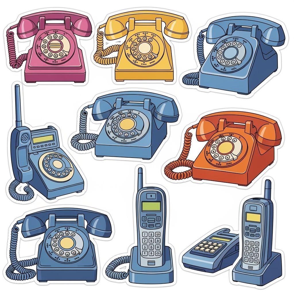 Retro Push Button Phone Vinyl Sticker Collection