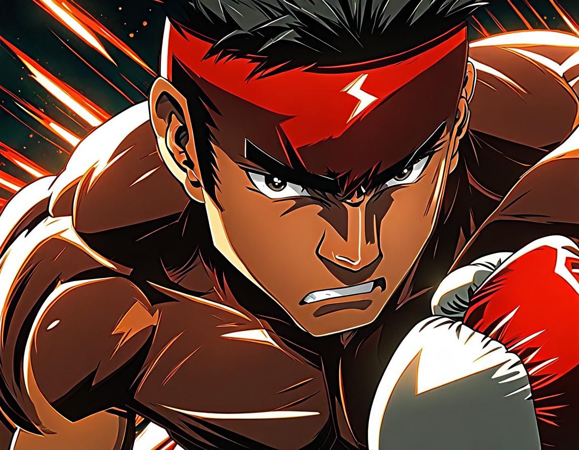 Anime Boxer in Cel-Shaded Manga Style