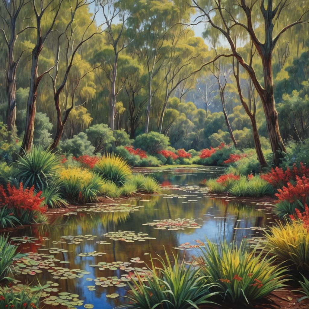 Australian Landscape in Claude Monet Style, Hyperrealistic 3...