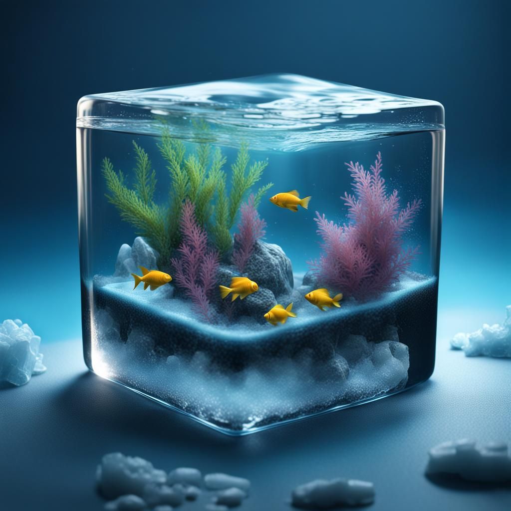 Aquarium Inside Ice Cube: Detailed Matte Painting