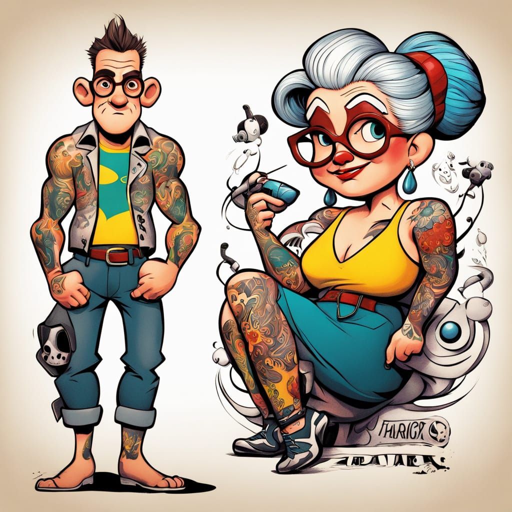 Clay Granny Tattoo Consultation in Pixar Style