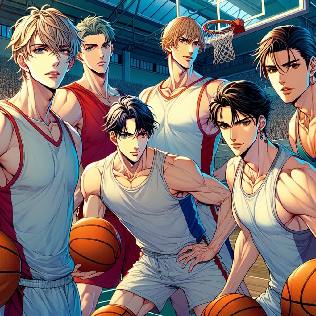 Intense Anime Basketball Match in Vibrant Cel-Shading
