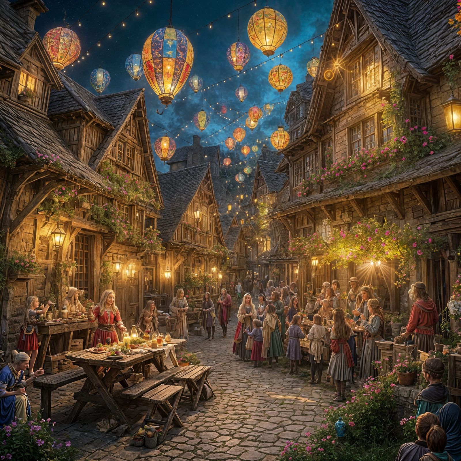 Medieval Village Festival in Hyperreal Style
