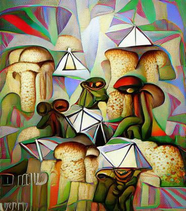Cubist Art Deco Scene with Psychedelic Mushrooms