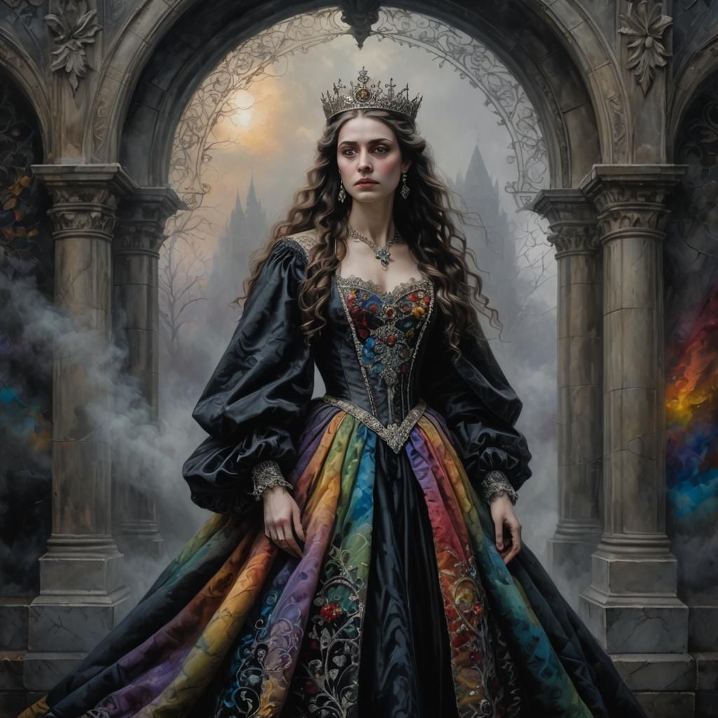 Rainbow Queen Portrait in Gothic Oil Painting Style