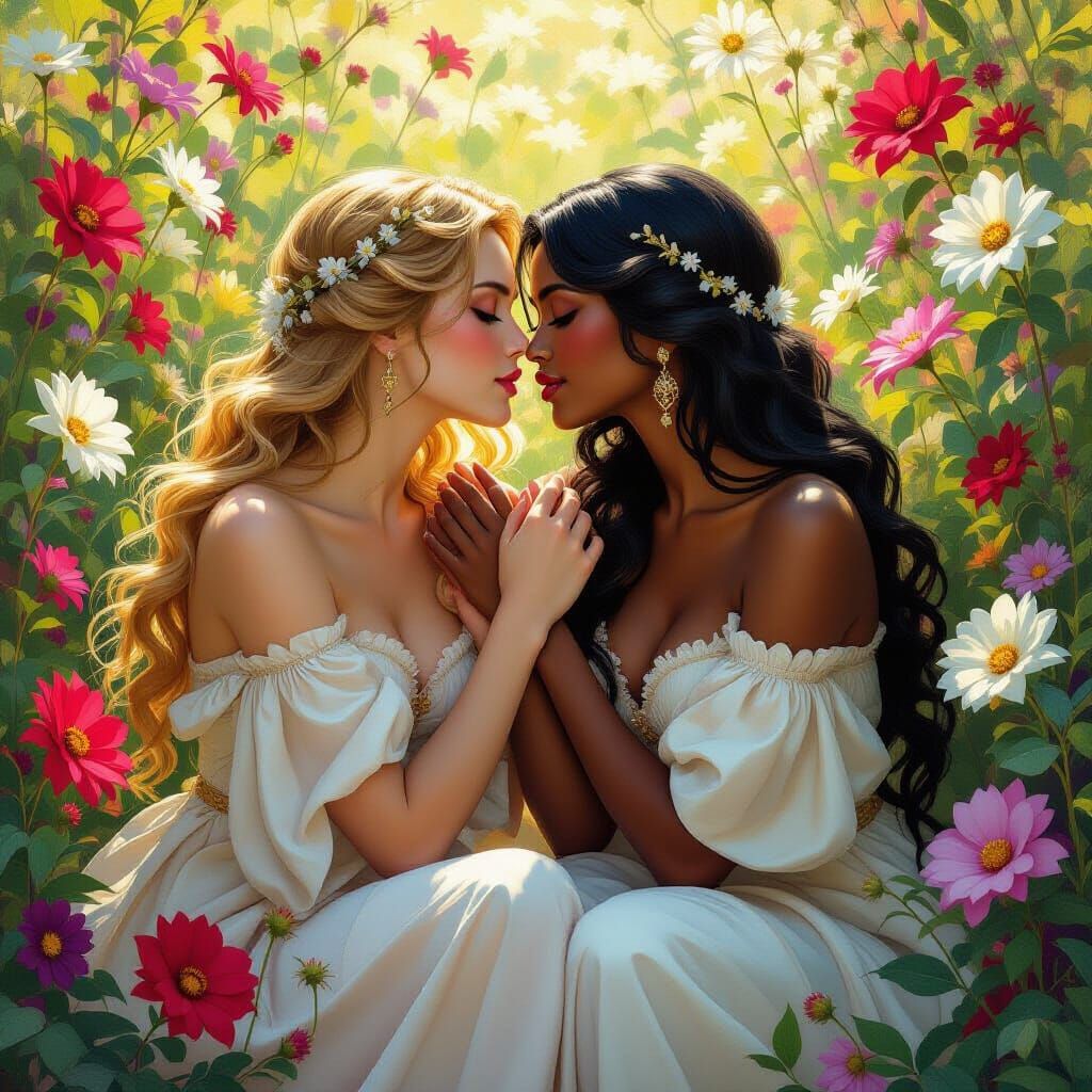 Two Goddesses Share a Kiss: Renaissance Painting