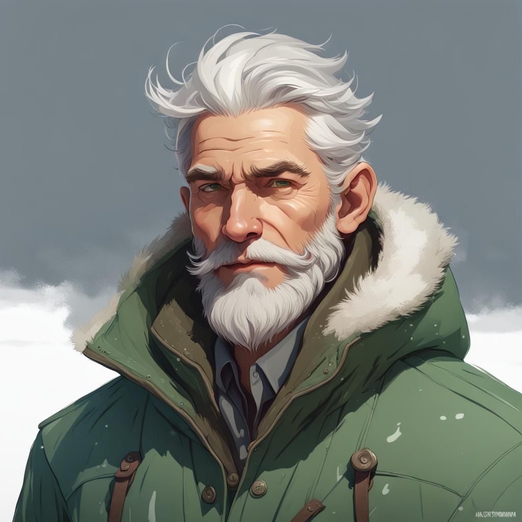 Explorer Portrait with Stylized Beard, Hyperdetailed Art