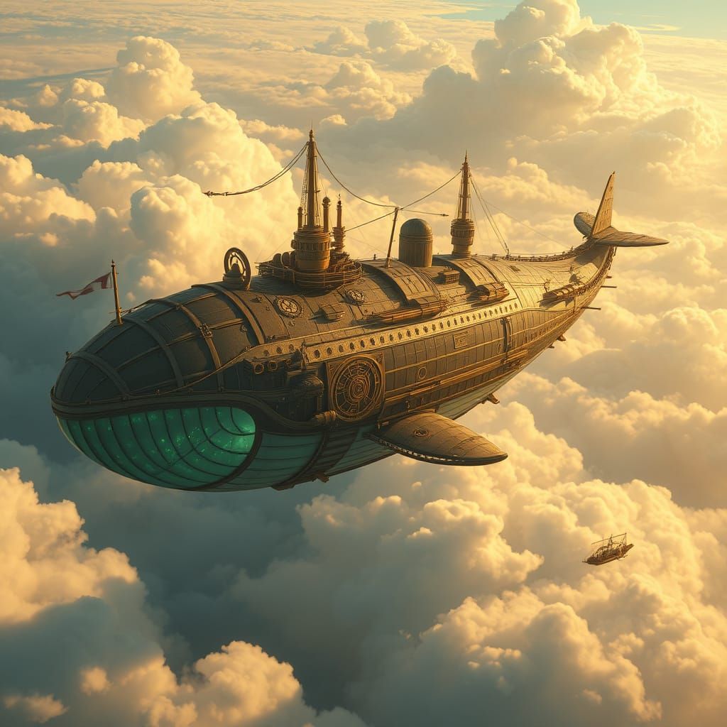 Steampunk Whale Airship in Ghibli Style