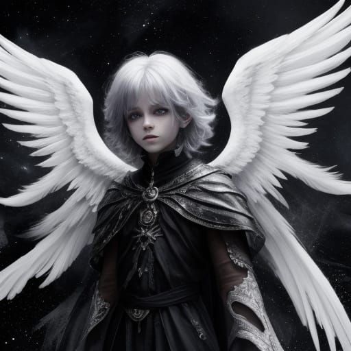 Spectral Winged Child in Dark Abstract Style