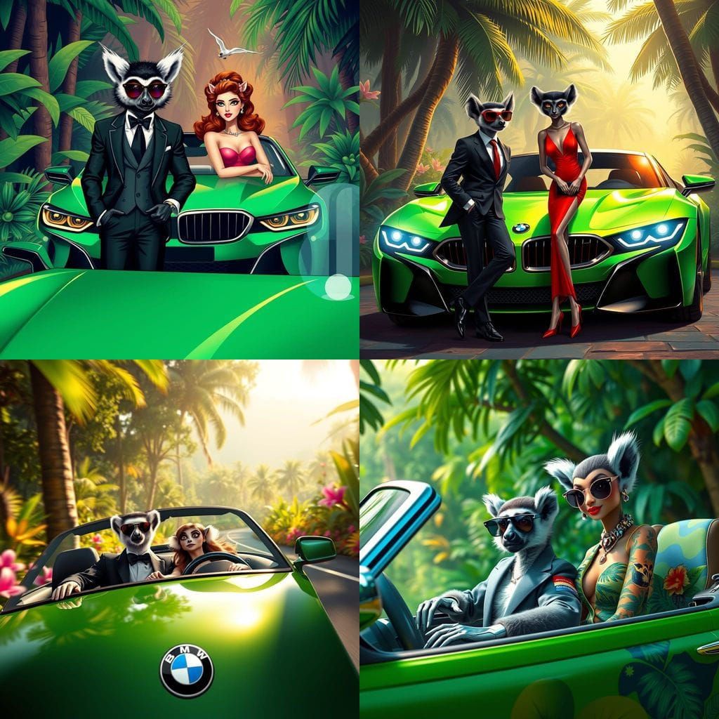 Humanized Indri Lemur in Playboy Style with Movie Star Girlf...