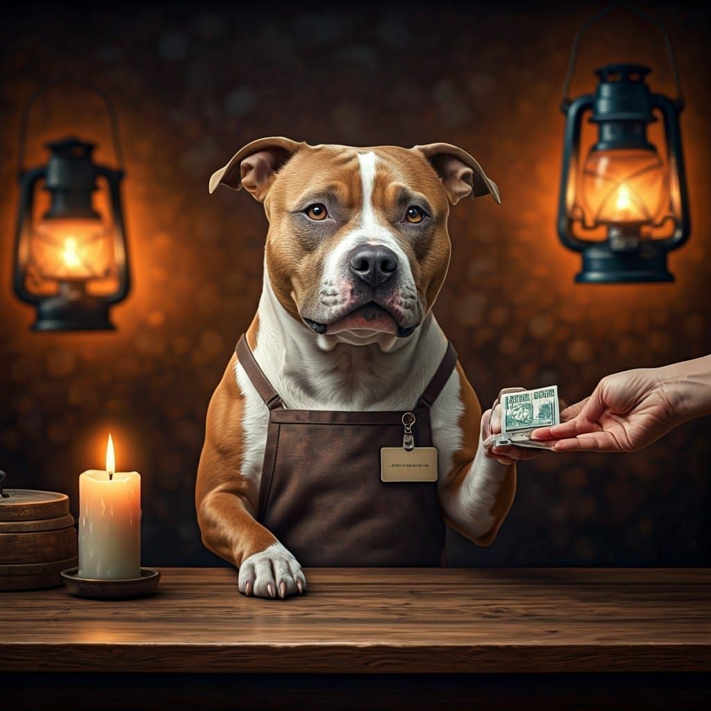 Pitbull in Warm Tavern Setting, Inspired by 19th-Century Rom...