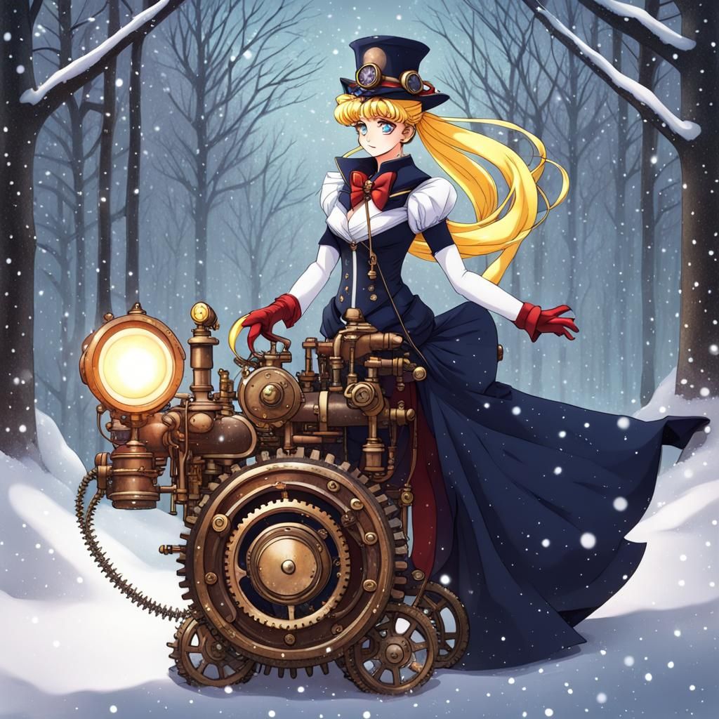 Sailor Moon As A Steampunk Witch In The Snowy Woods