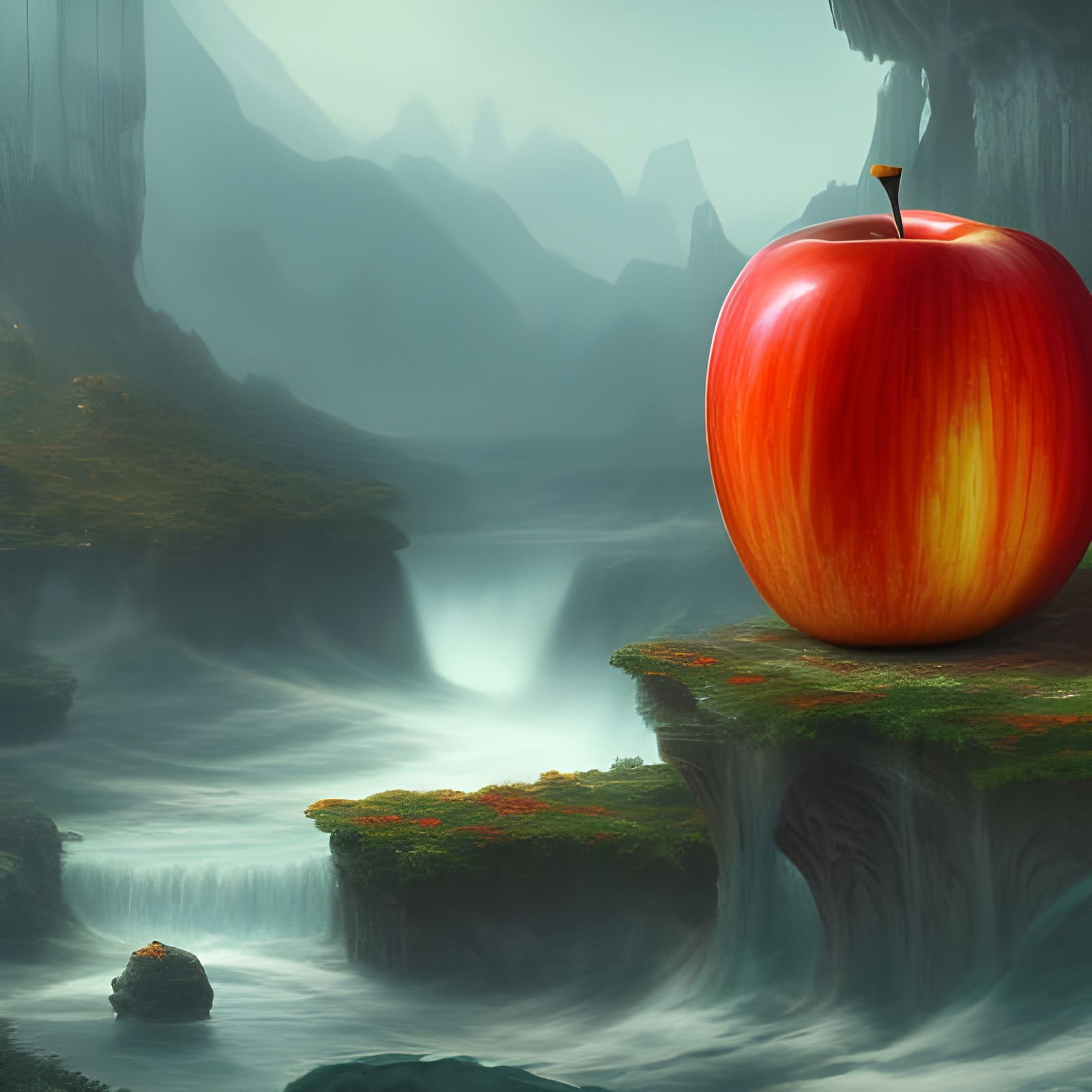 Detailed Red Apple Half in Fantasy Style