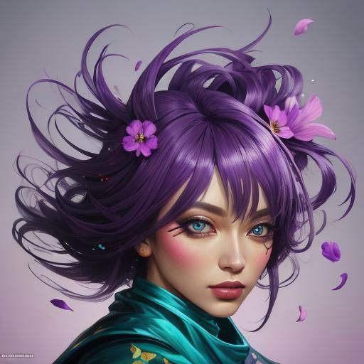 Violet Flower Woman in Graffiti Street Art