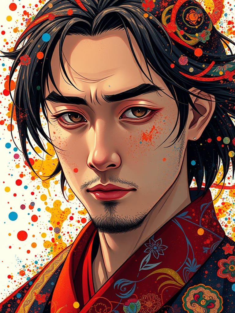 Ethereal Abstract Portrait in Vibrant Colors and Bold Lines