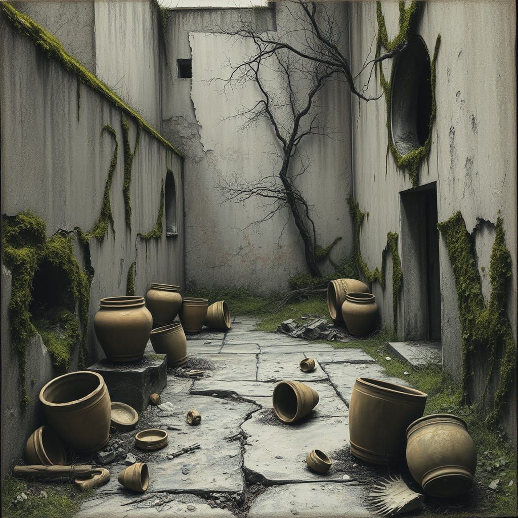 Desolate Garden Inspired by Beksiński's Dark Art