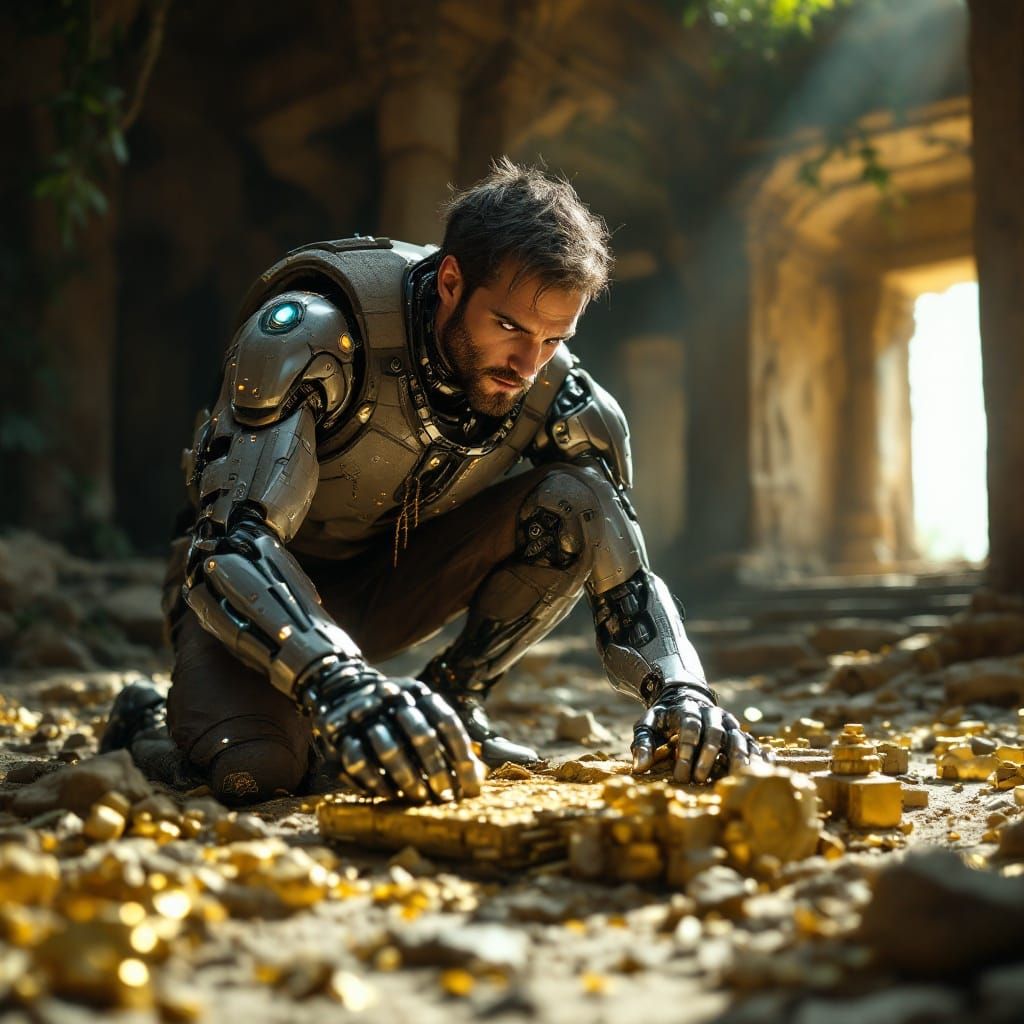Cyborg Archaeologist Discovers Ancient Temple Relics