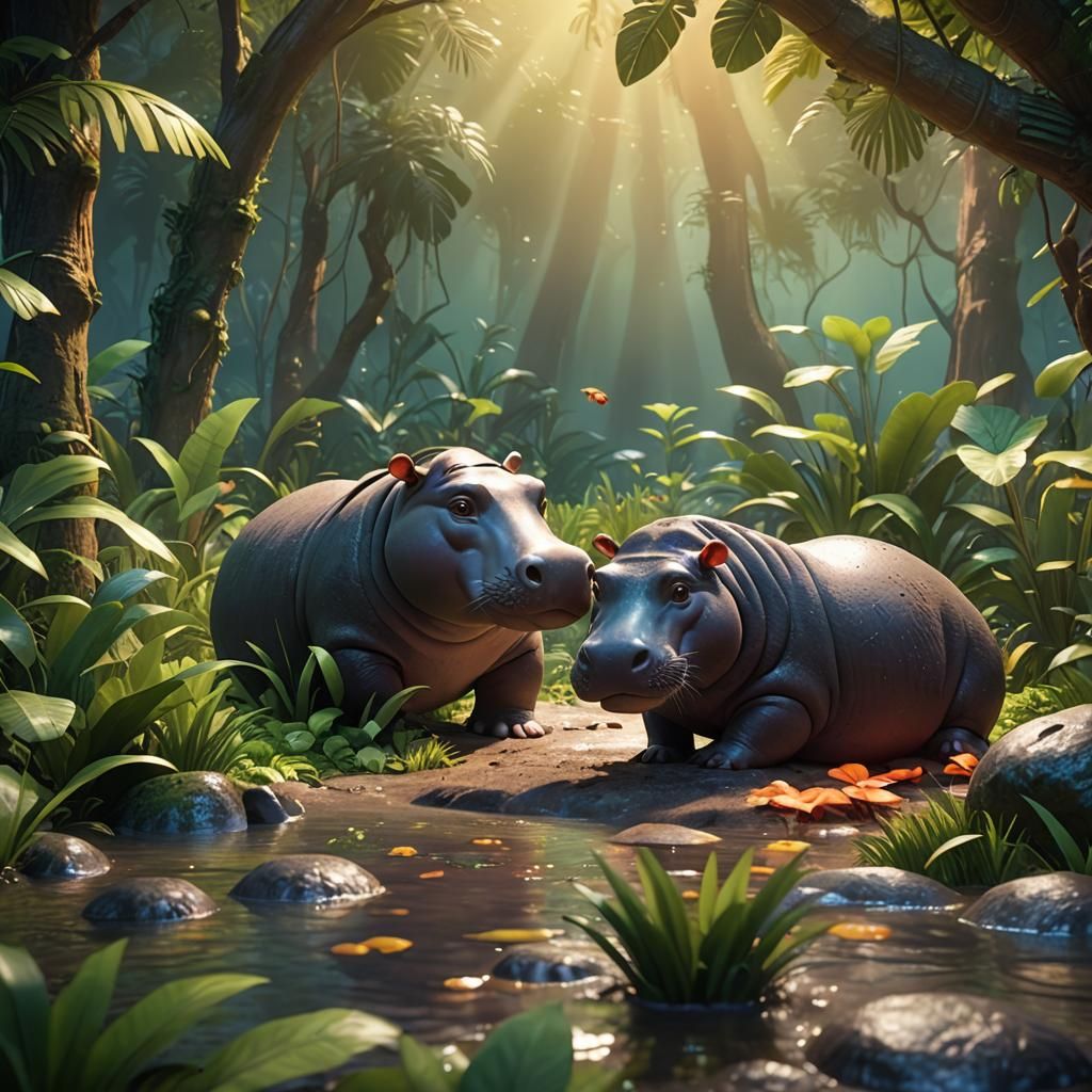 Hippo and Otter Play in Dreamworks Animation Style