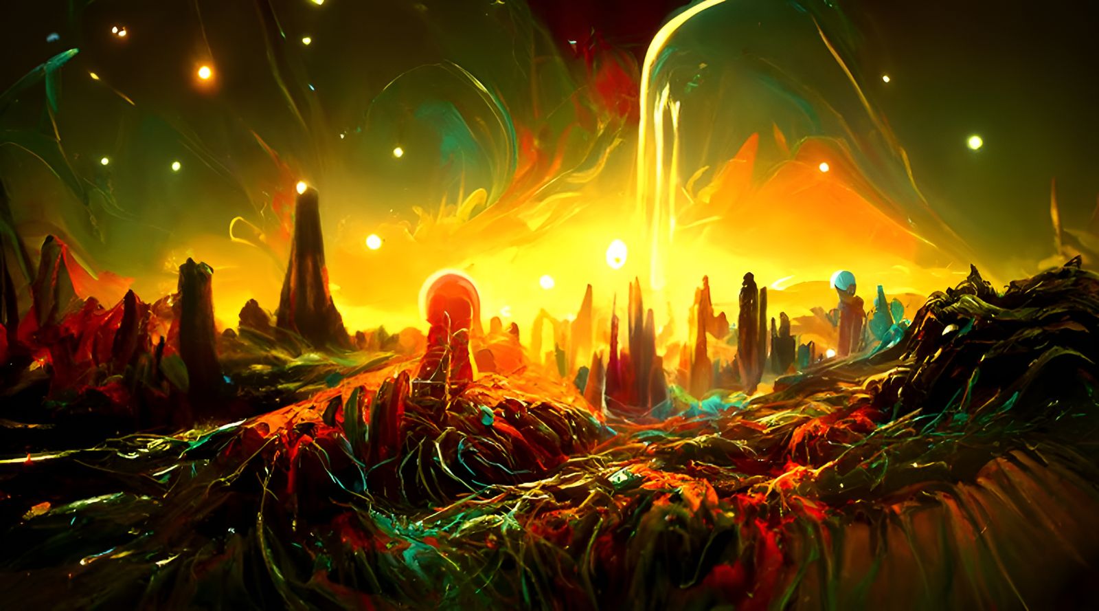 Cosmic Crystal Landscape in Expressionist Style