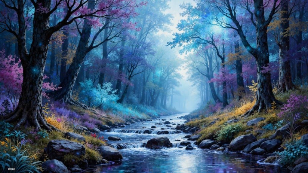 Aetherpunk Cascading Landscape with Glass Animals