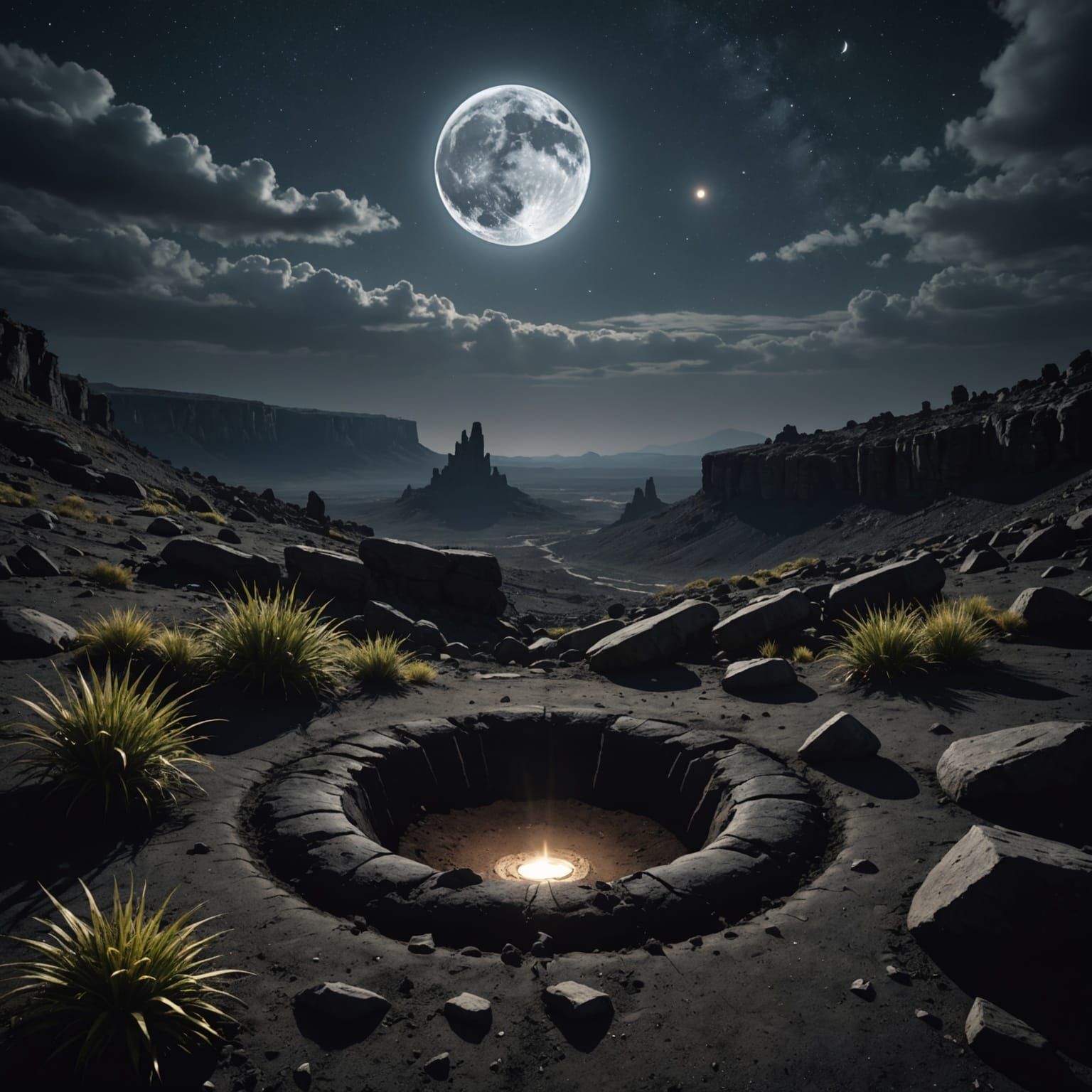 Cinematic Moonlit Landscape with Sun Void