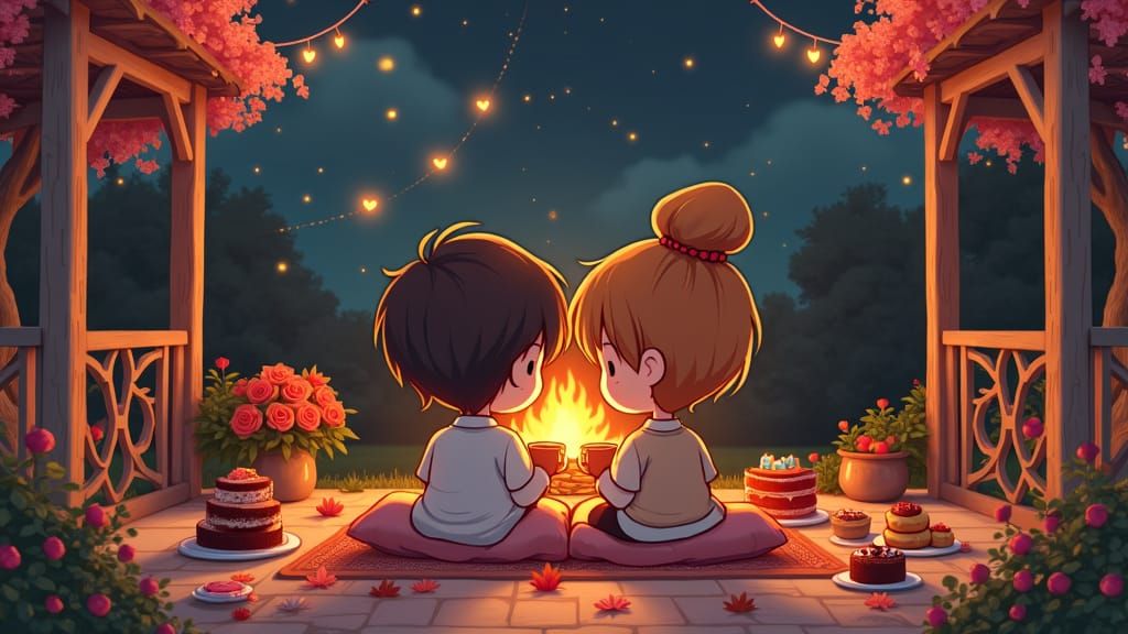 Romantic Anime Chibi Couple in Retro Kawaii Style