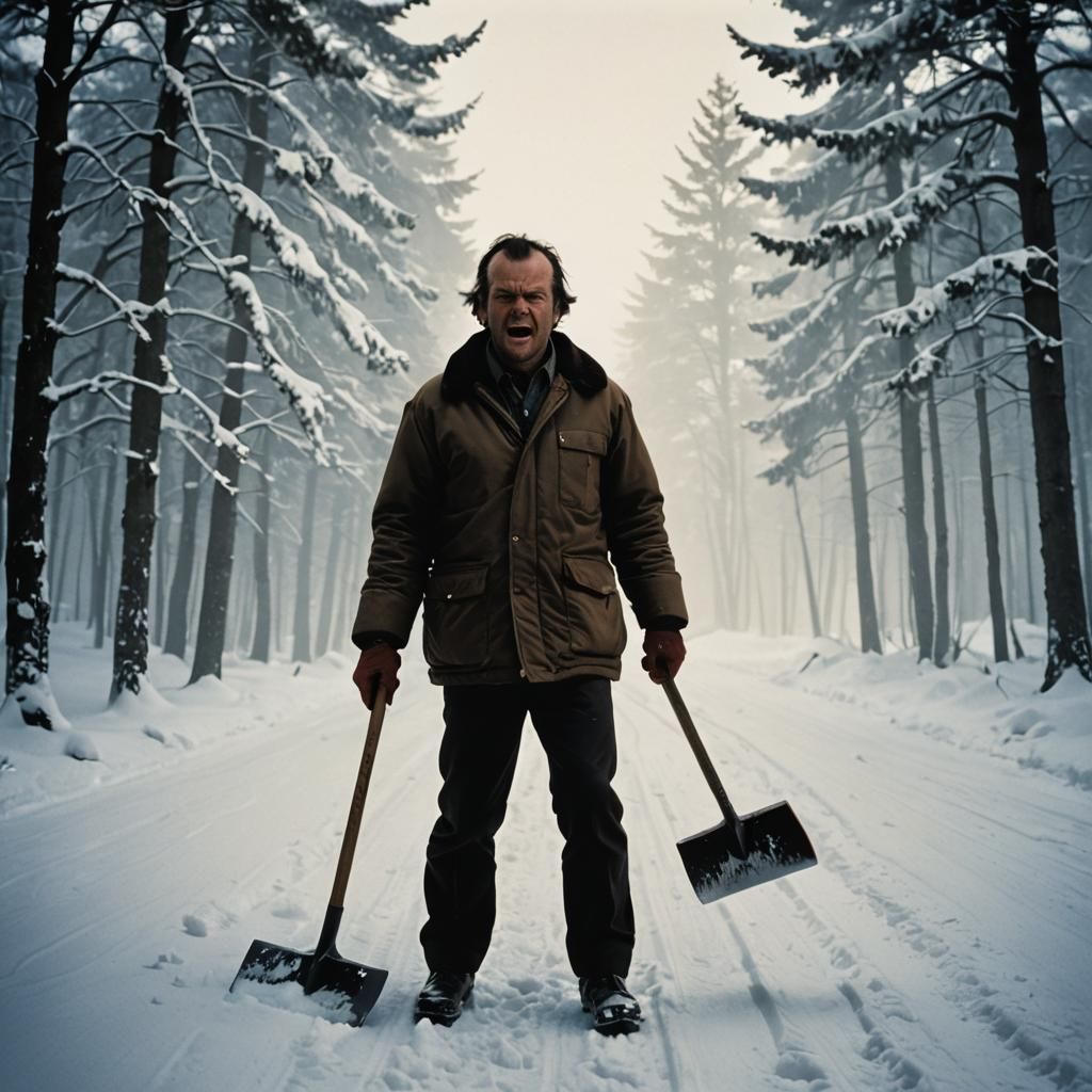 Axe Man in Blizzard: Hyperrealistic Cinematic Photography