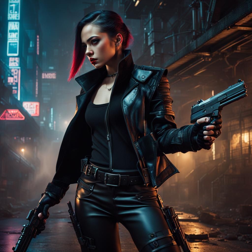 Cyberpunk Vampire Hunter in Leather