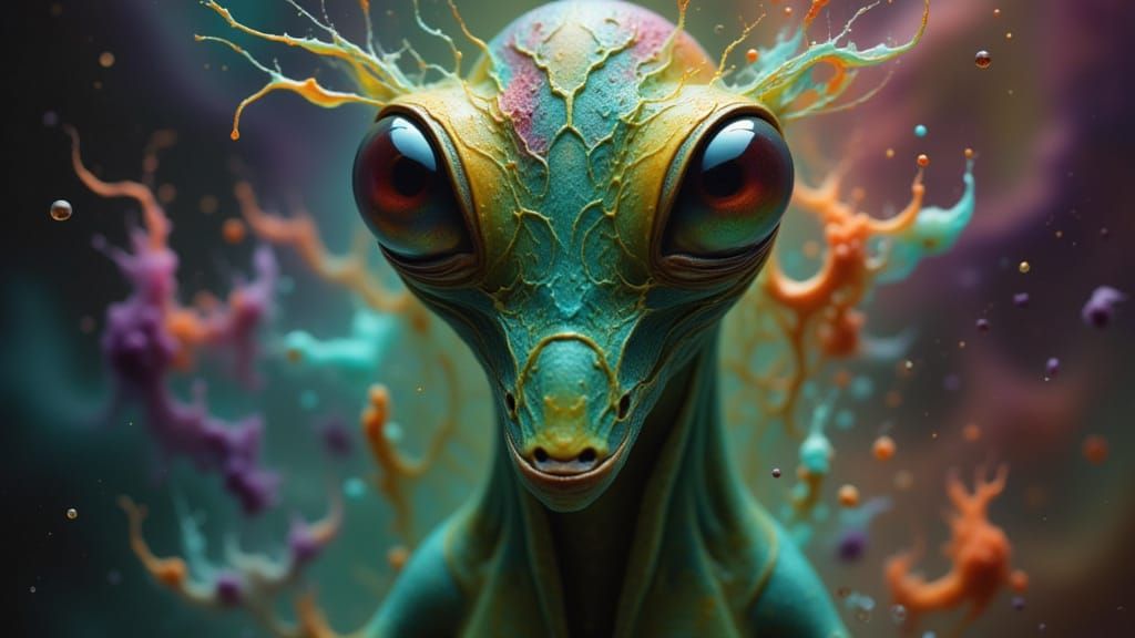 Alien Praying Mantis Portrait in Cosmic Nebulae