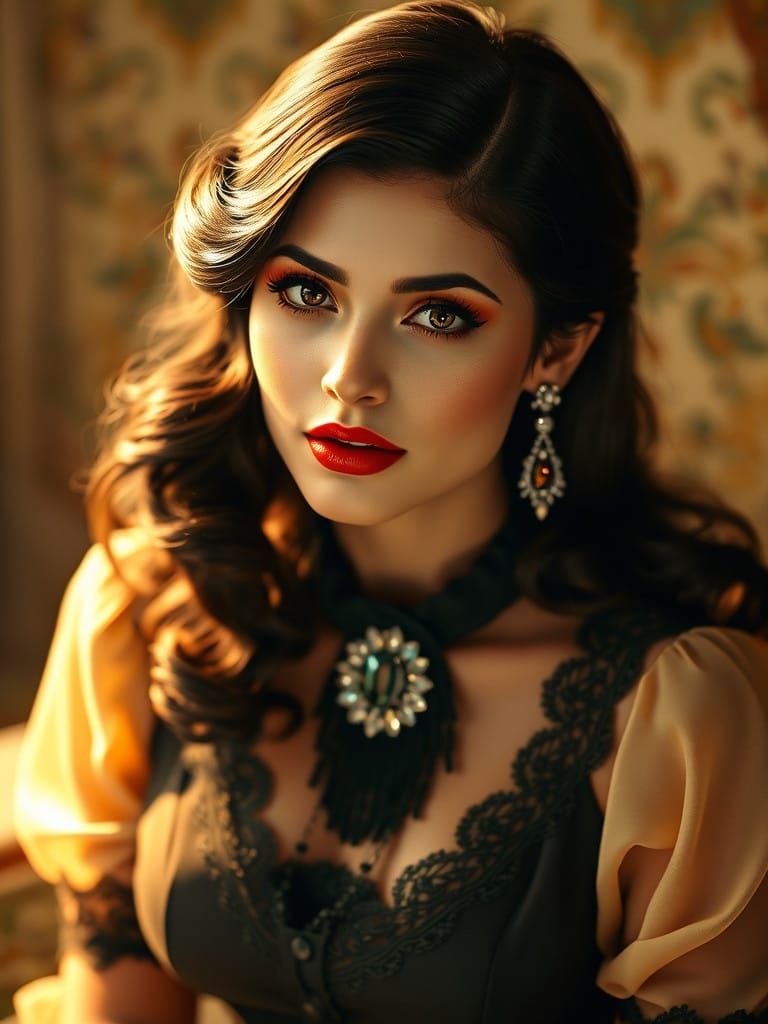 Vintage Pinup Girl in Art Nouveau Style