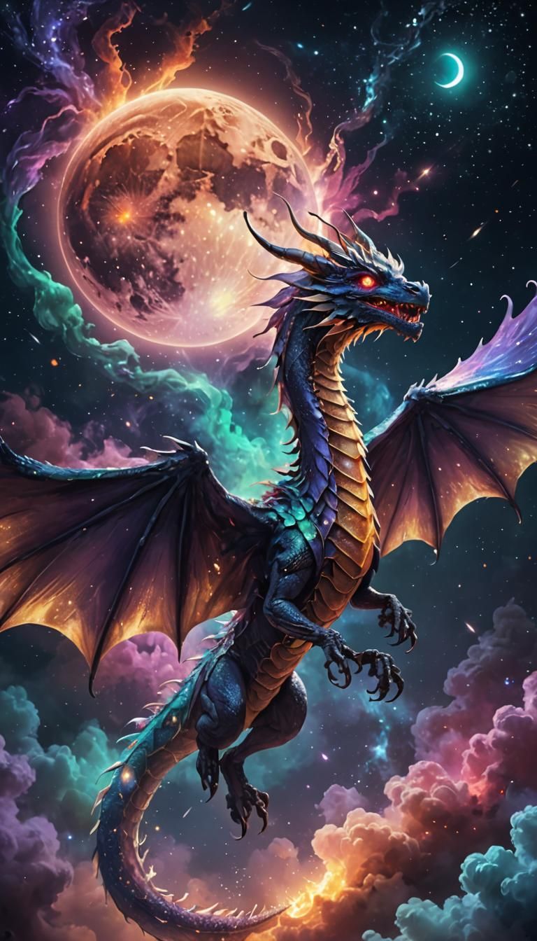 Phantom Dragon's Galactic Flight: Fantasy Illustration