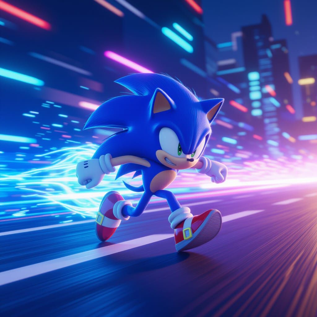 Sonic Running at High Speed in Stylized Environment