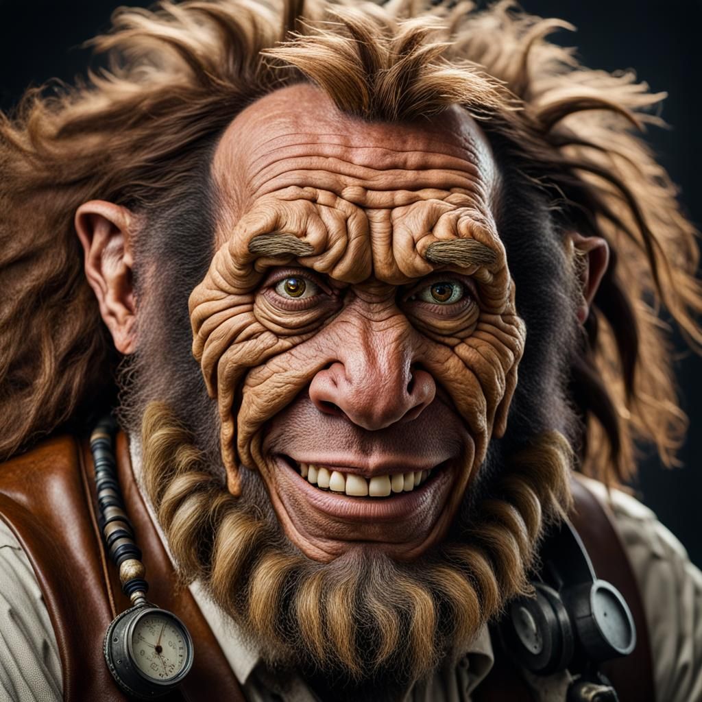 Steampunk Neanderthal Scientist Portrait in Cinematic Realis...