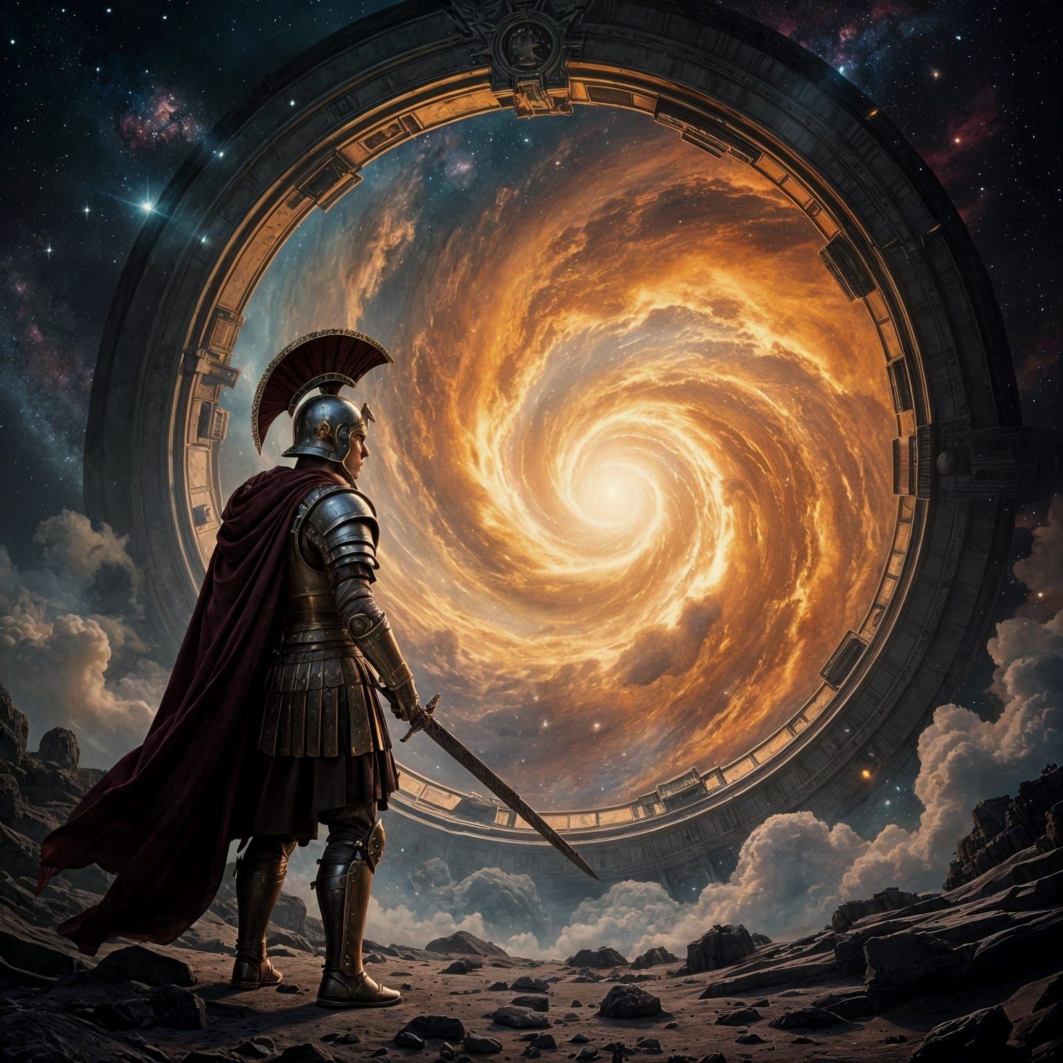 Cosmic Portal Guardian: A Fusion of Photorealism and Baroque